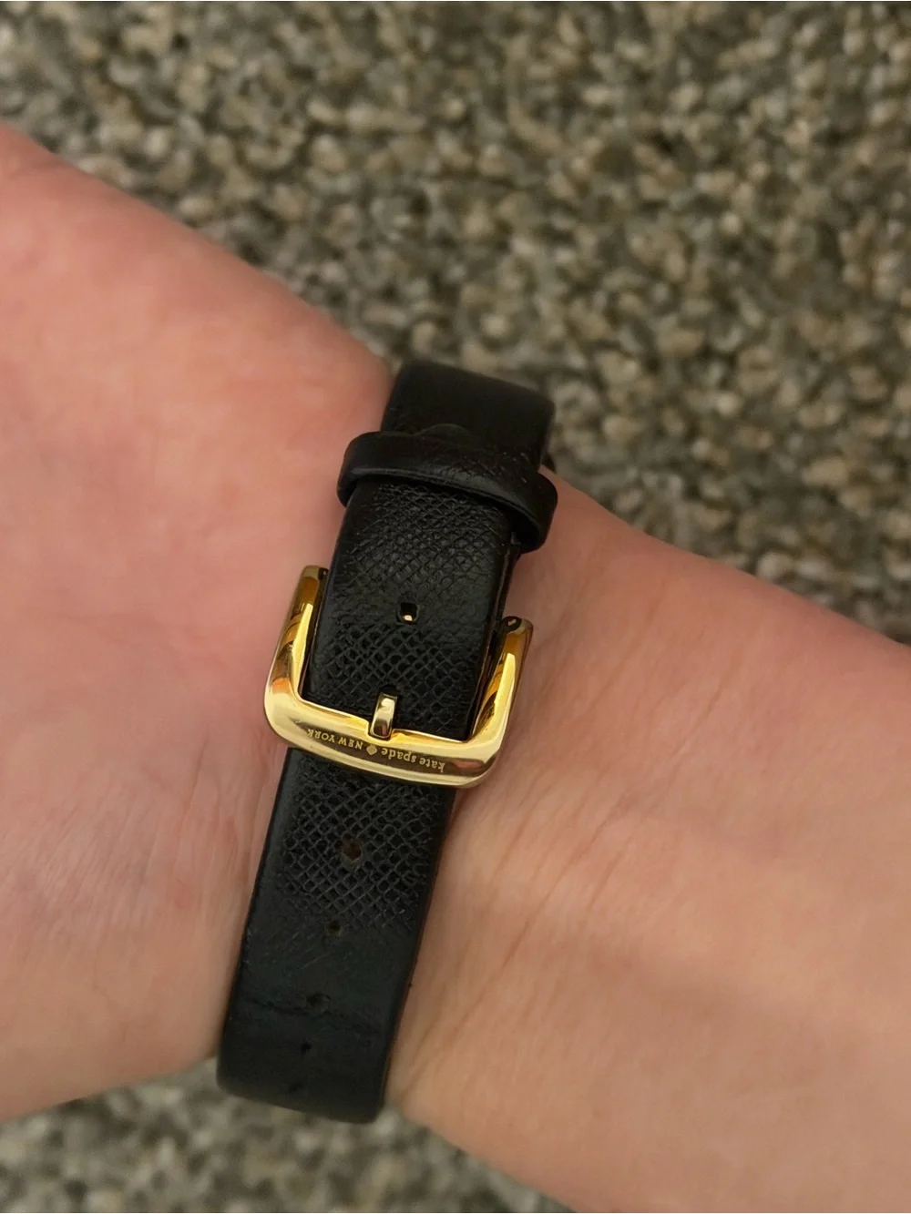 kate spade Gold Watch with Mother-of-Pearl Dial and Black Strap